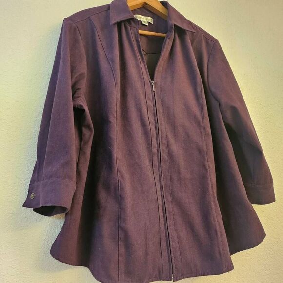 NWOT Coldwater Creek V-neck Zipup Soft Vibrant Purple Top-Shirt-Jacket Cropped t - Picture 3 of 6